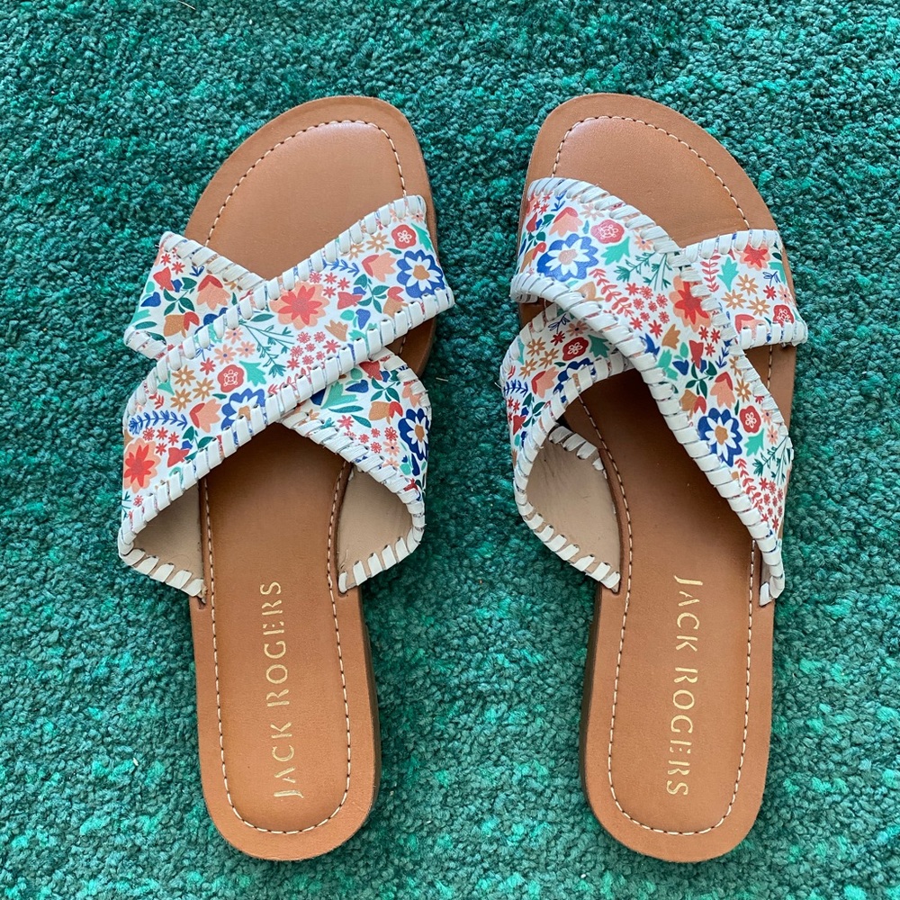 Jack Rogers floral flat sandals!